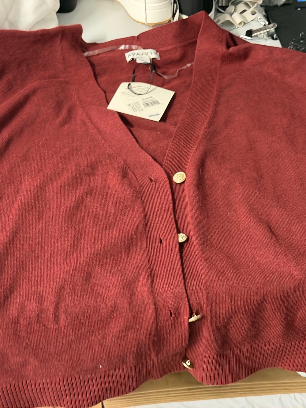 Ava and Viv burgandy V-Neck Button Cardigan size 3X nwt
